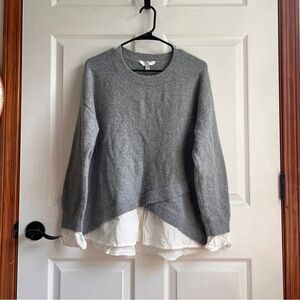 Cute Gray Asymmetrical Sweater with White Layered Hem Size XL